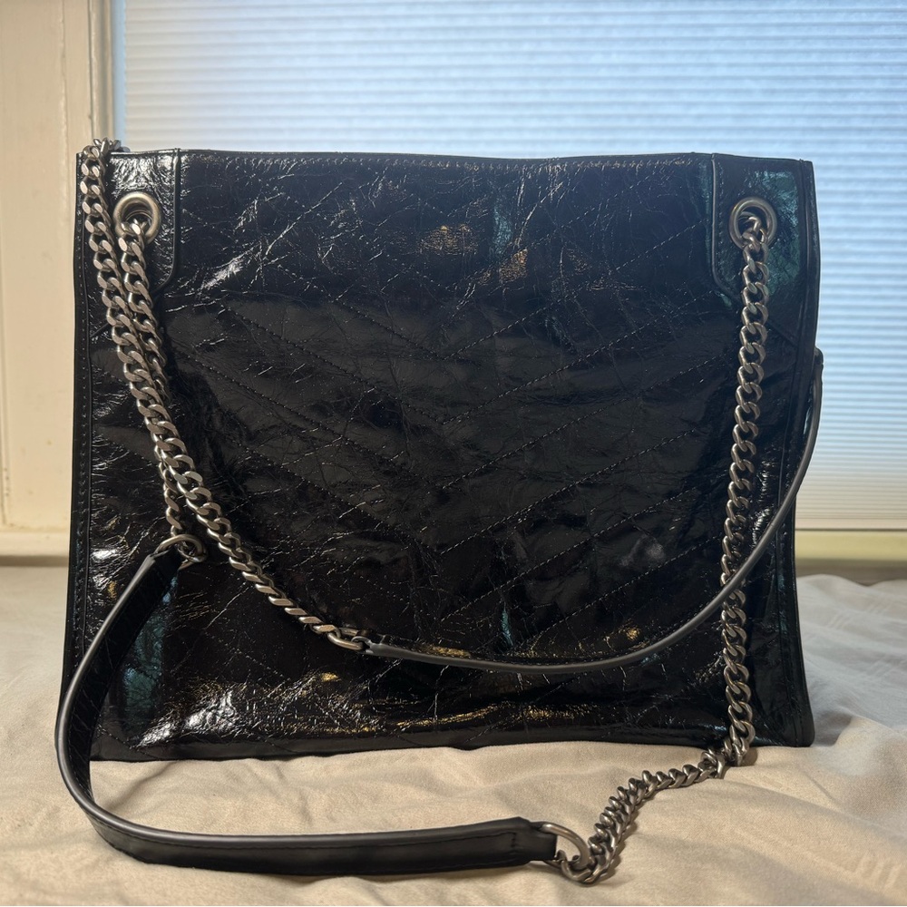 Black leather tote bag shoulder bag